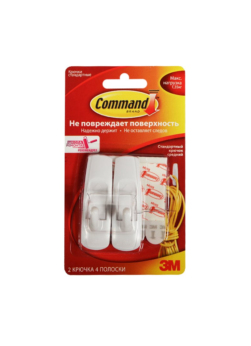 Крючок клейкий легкоудал стандартный 02шт средний Command 3М 299₽