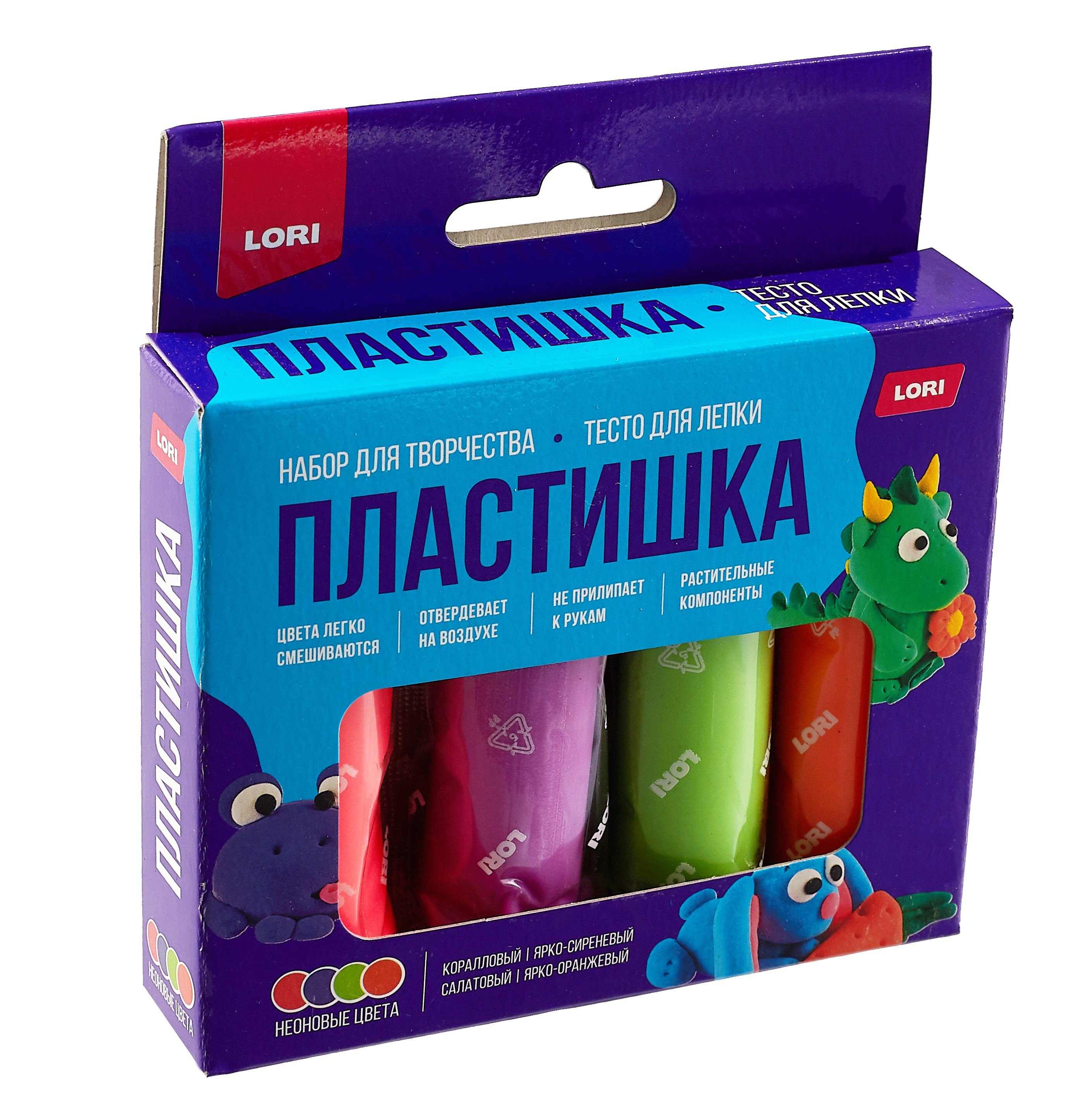 

Тесто для лепки "Пластишка", неоновые цвета, набор из 4 цветов