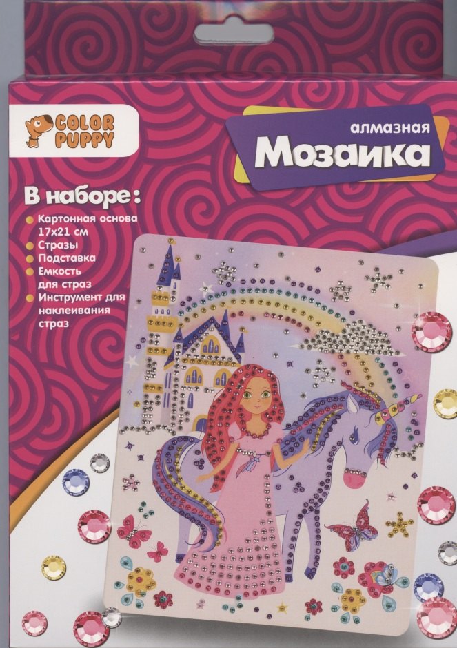 

Набор для творчества Color Puppy Алмазная мозаика «Принцесса с единорогом», 17*21см