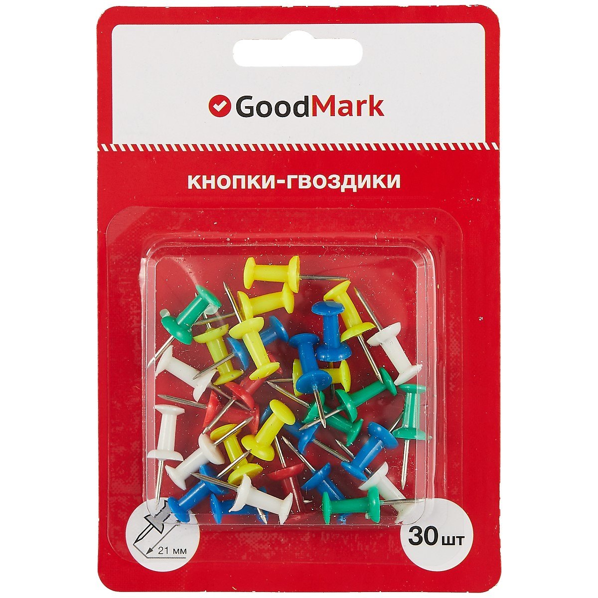 

Кнопки гвоздики 30шт цветные, блистер, GoodMark