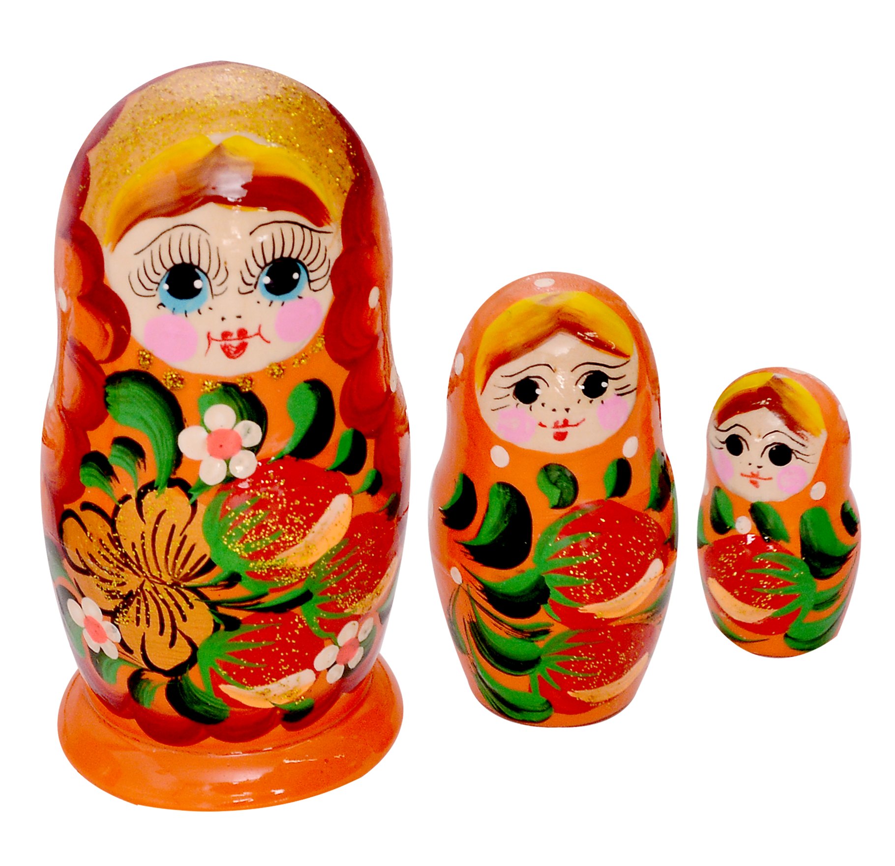 

Матрёшка «Земляничка» оранжевое платье 3 кукольная (10-12см) (3440226)