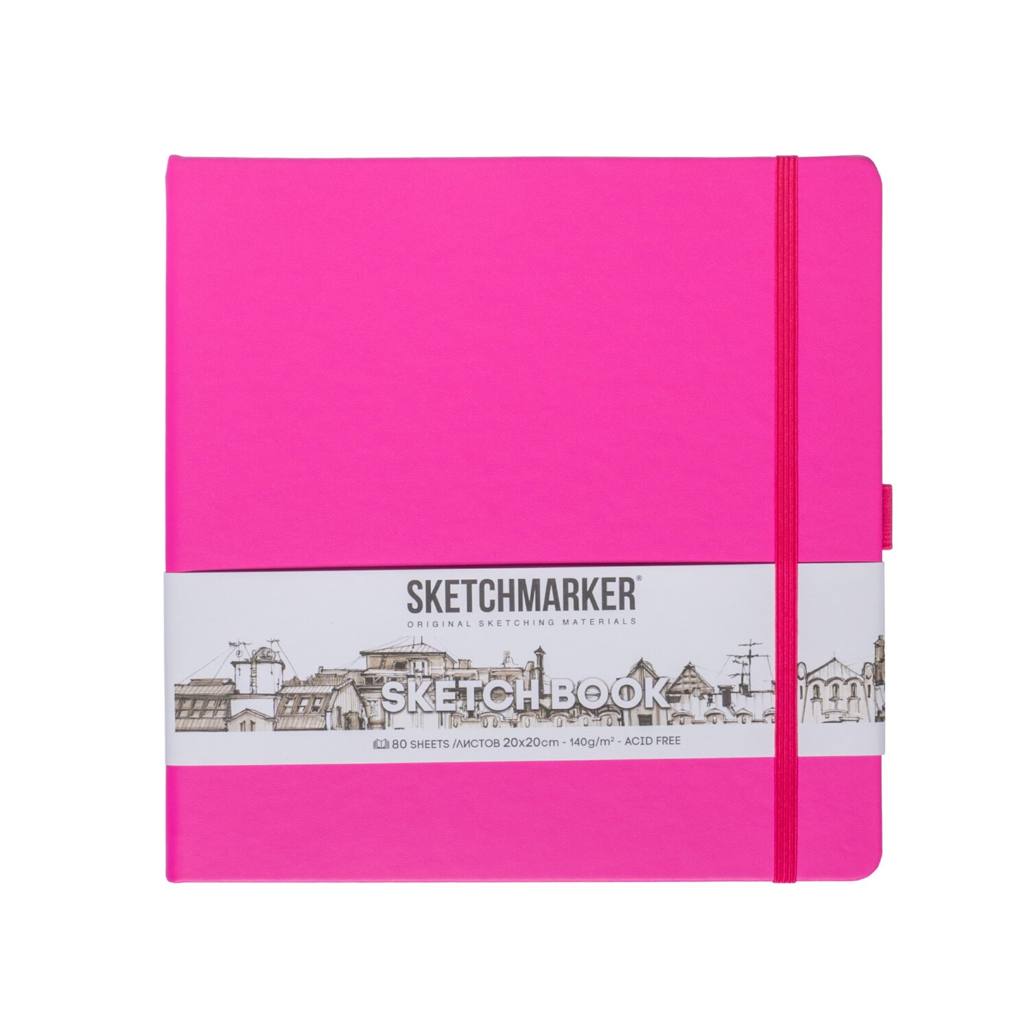 

Скетчбук 20*20 80л "Sketchmarker" фуксия яркая, 140г/м2, слоновая кость, тв.обл.