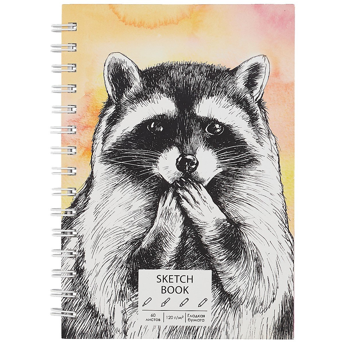 

Скетчбук А5 60л "SKETCHBOOK. Raccoon", 120г/м2, софт. тач, евроспираль
