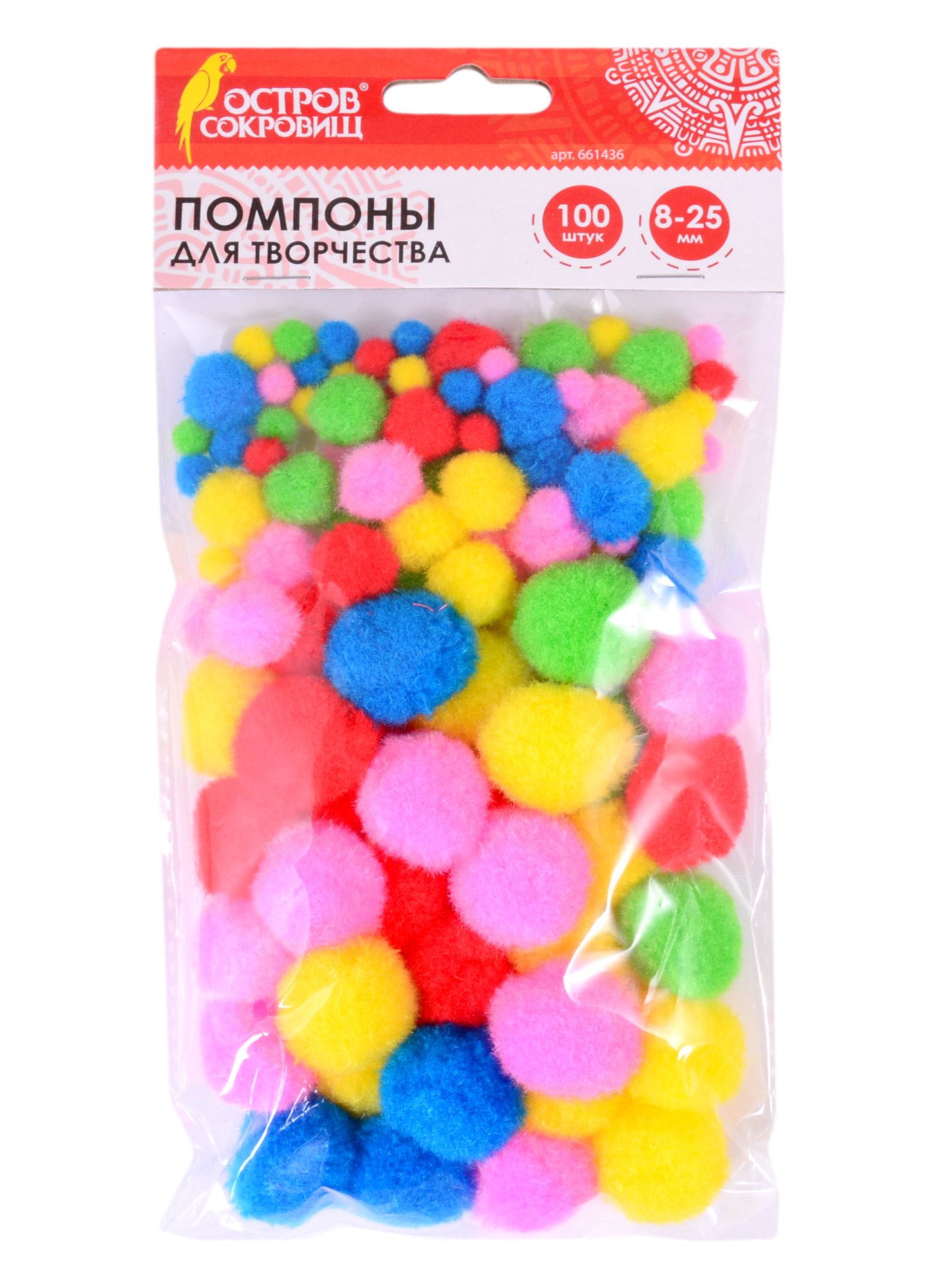 

Помпоны для творчества ассорти (5 цв) (8 мм/15 мм/25 мм) (100шт) (661436) (3+) (упаковка) (Остров сокровищ)