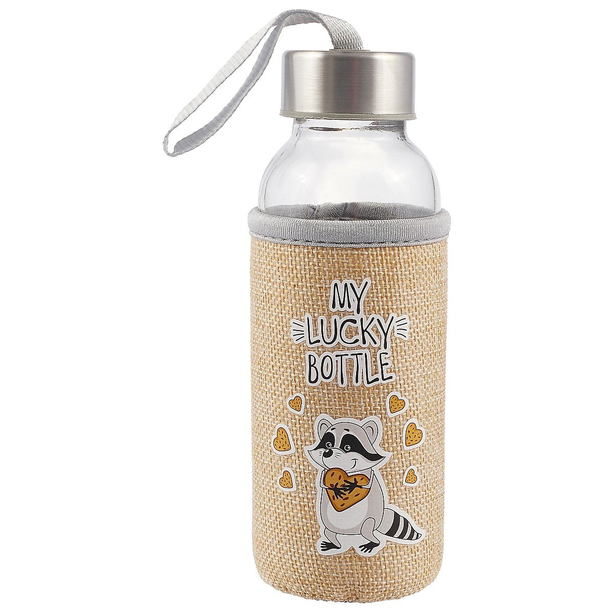 

Бутылка в чехле джут Енот My lucky bottle (стекло) (300мл)
