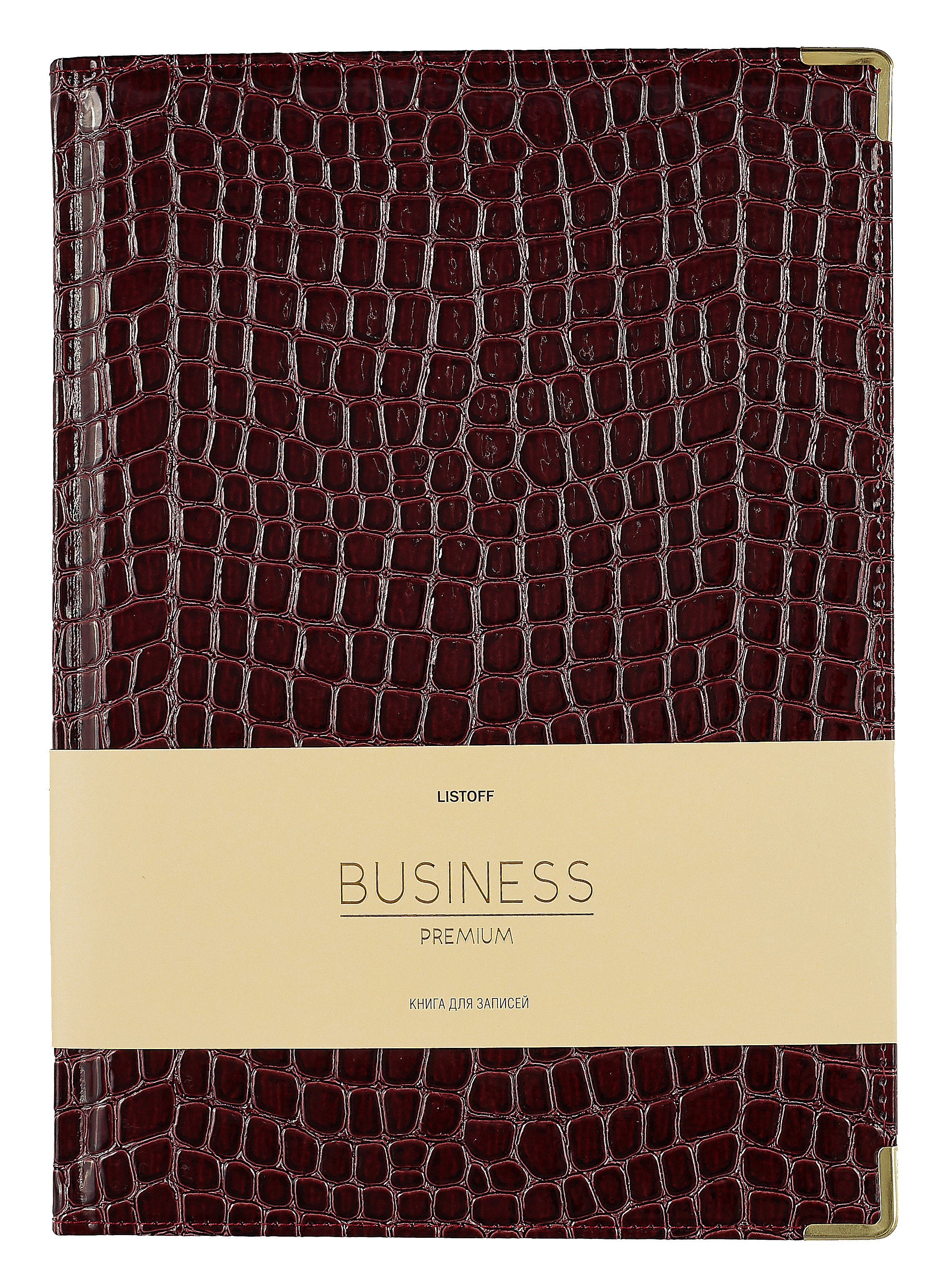 

Книга для записей А4 100л кл. "BUSINESS PREMIUM. Iguana (бордо)" иск.кожа, поролон, мет.уголки, тонир.блок. зол.торец, 2 ляссе, инд.уп.