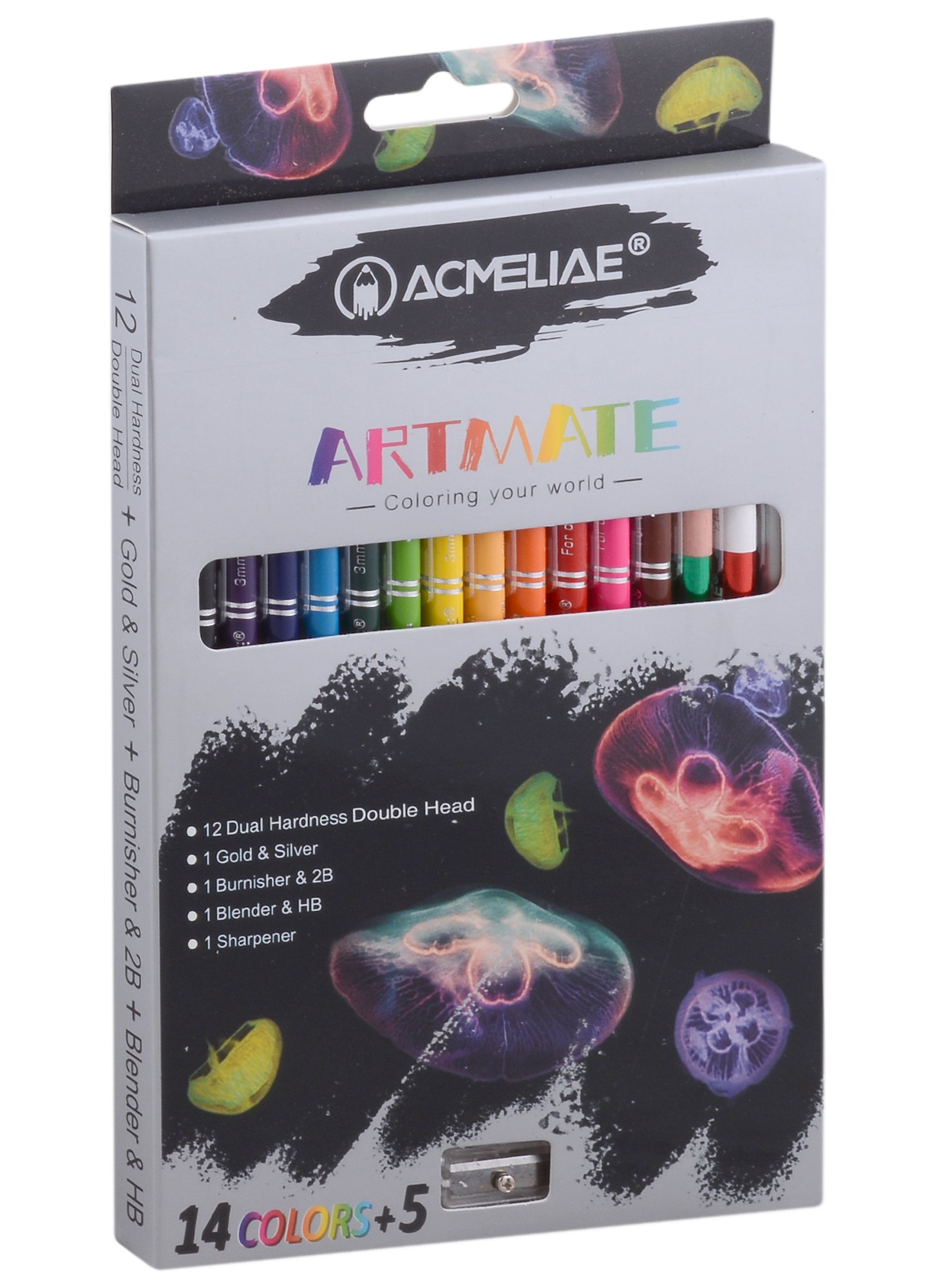 

Карандаши цветные Aсmeliae, Artmate, двухсторонние 15 цветов с точилкой