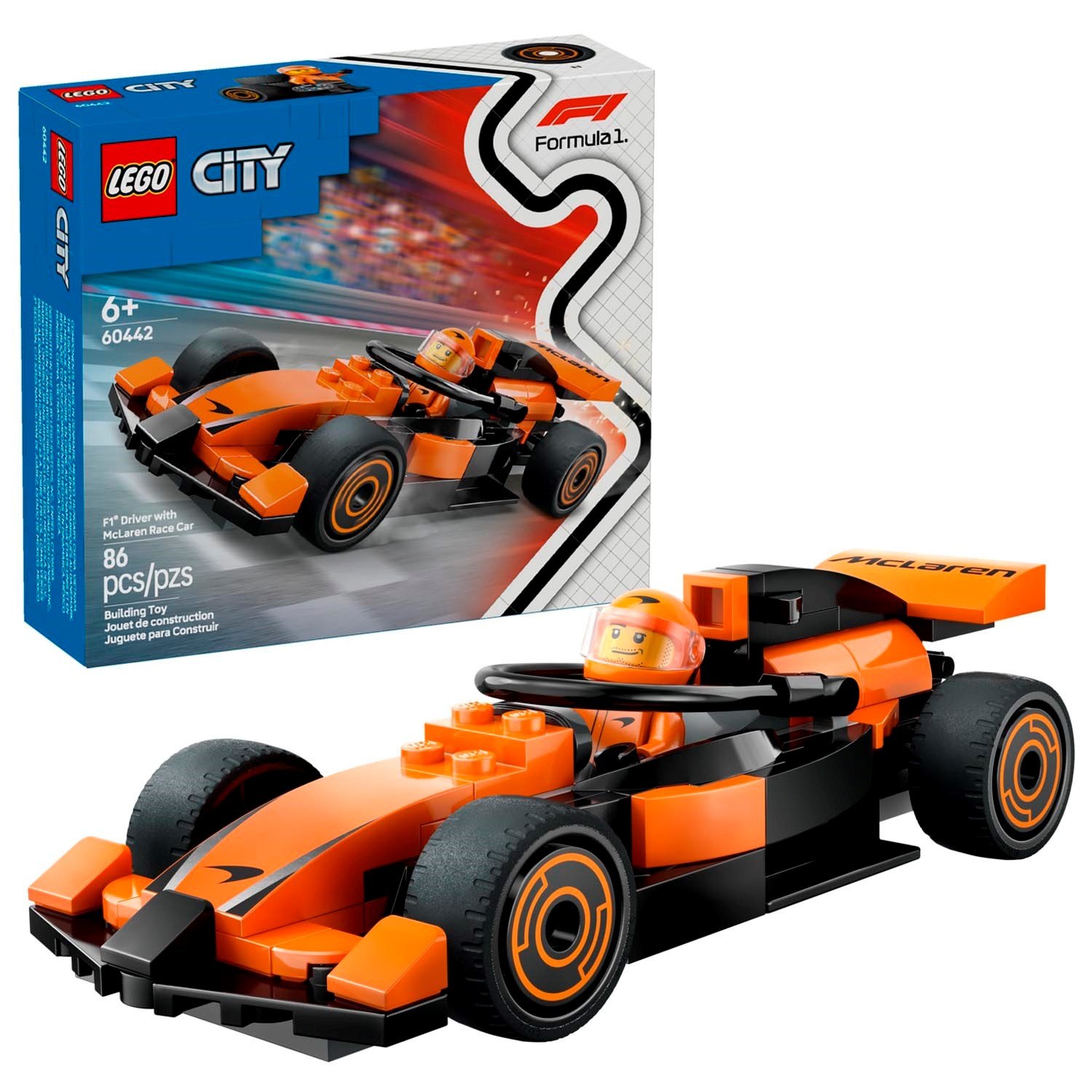 60442 Конструктор детский LEGO City Гонщик F1 и его машина McLaren 86 деталей возраст 6 1790₽