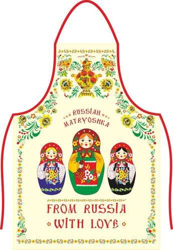 

Фартук, АКМ, Три матрешки цв.бежевый с красной каймой, 107-34-BG