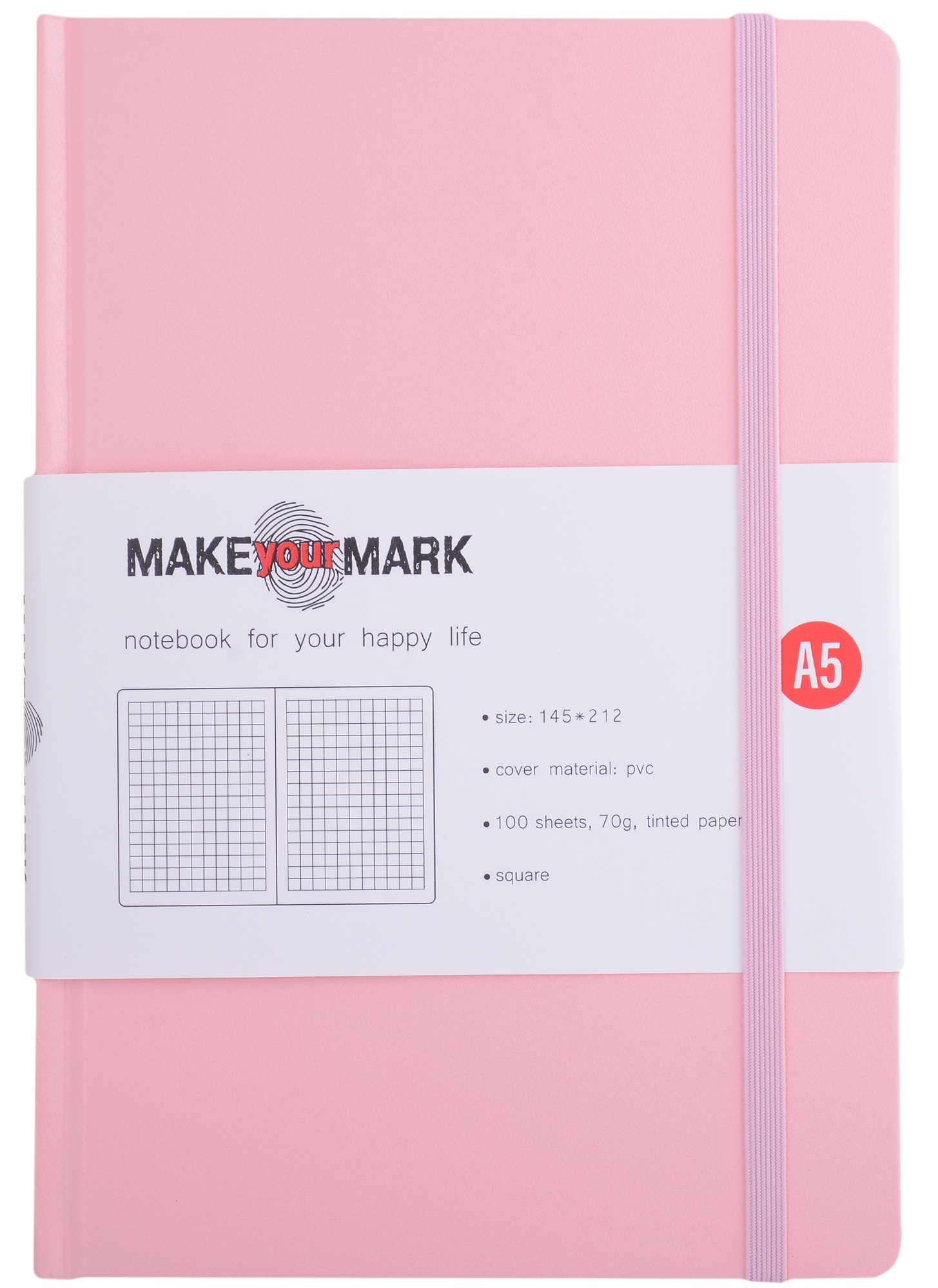 

Книга для записей А5 100л кл. "Make your mark" розов.тв.переплет, тонир.блок, резинка, ляссе, инд.уп.