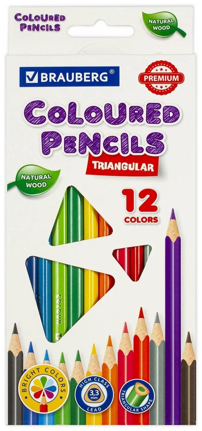 

Карандаши цветные Brauberg, Premium, 12 цветов с мягким грифелем 3,3 мм