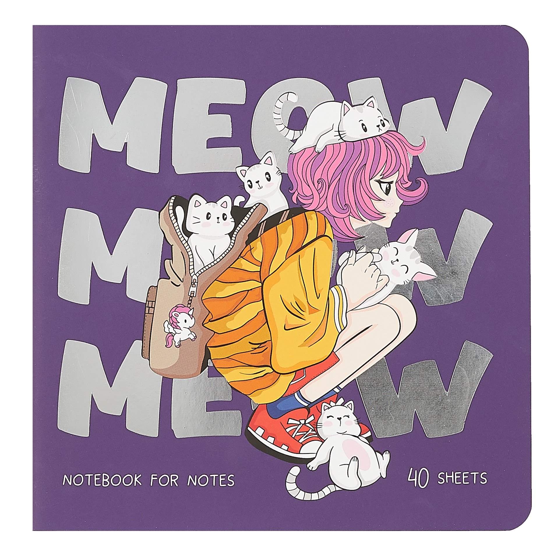 

Записная книжка 170*170мм 40л "Meow", soft-touch ламинация, тиснение фольгой, скоба