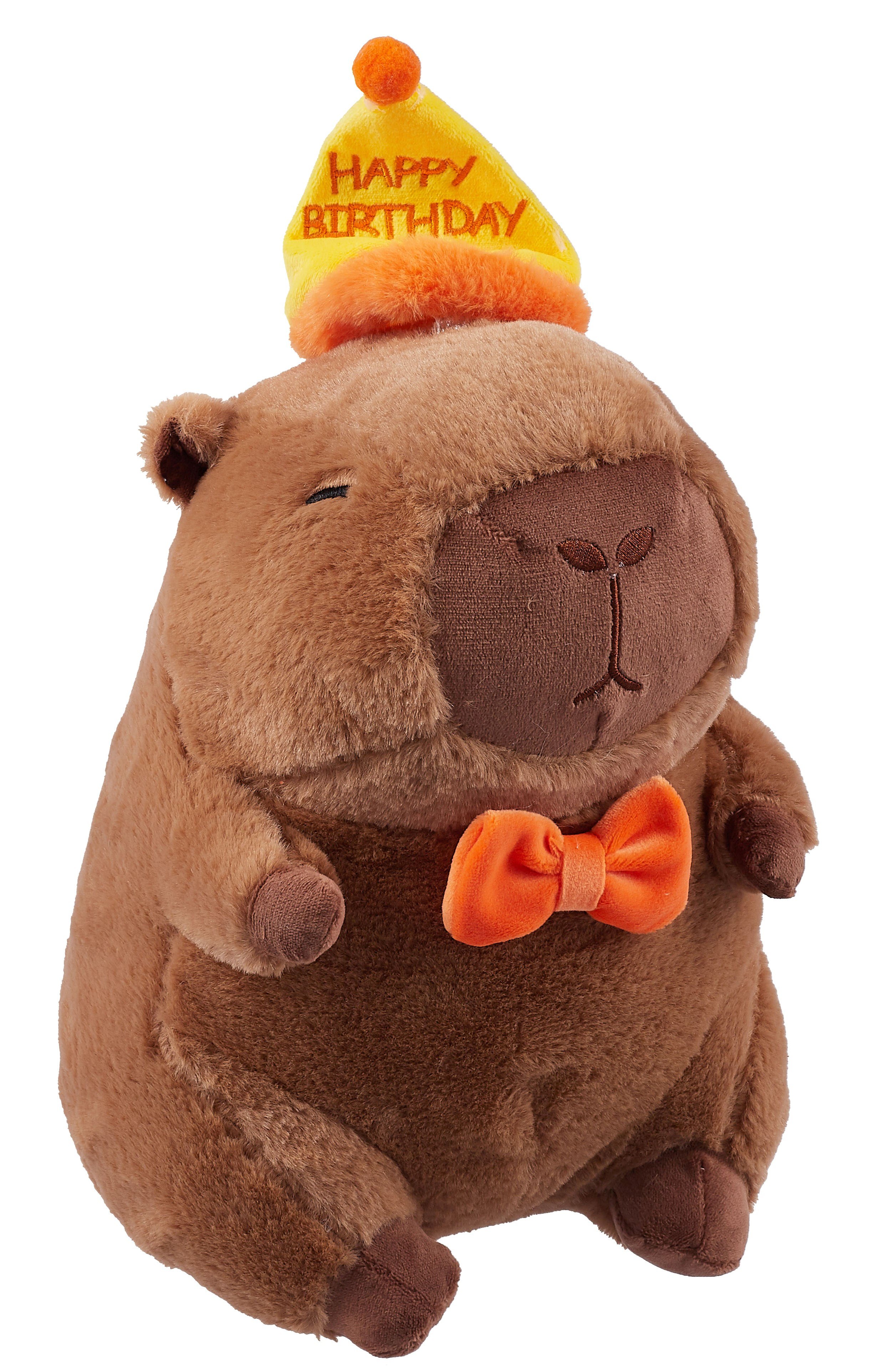 

Мягкая игрушка Капибара в колпаке Happy Birthday (28см) (12-0960-202411-T17)