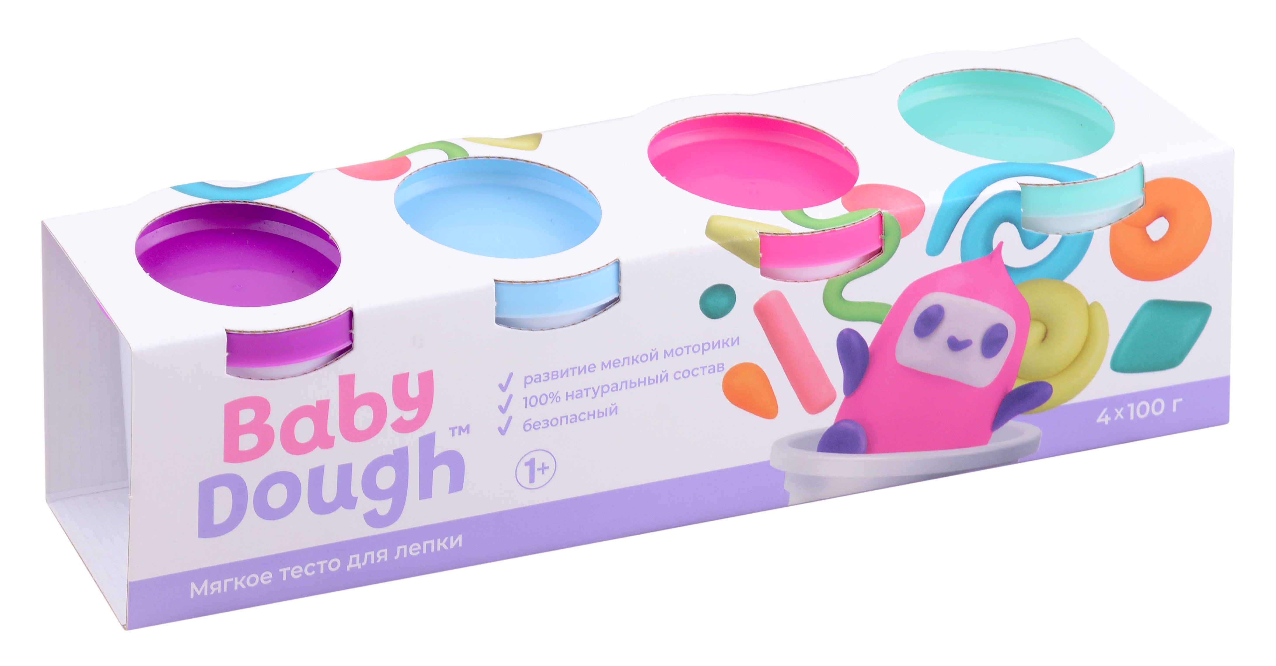 

Тесто для лепки "BabyDough". Набор 4 цвета (фиолетовый, мятный, розовый, нежно-голубой)