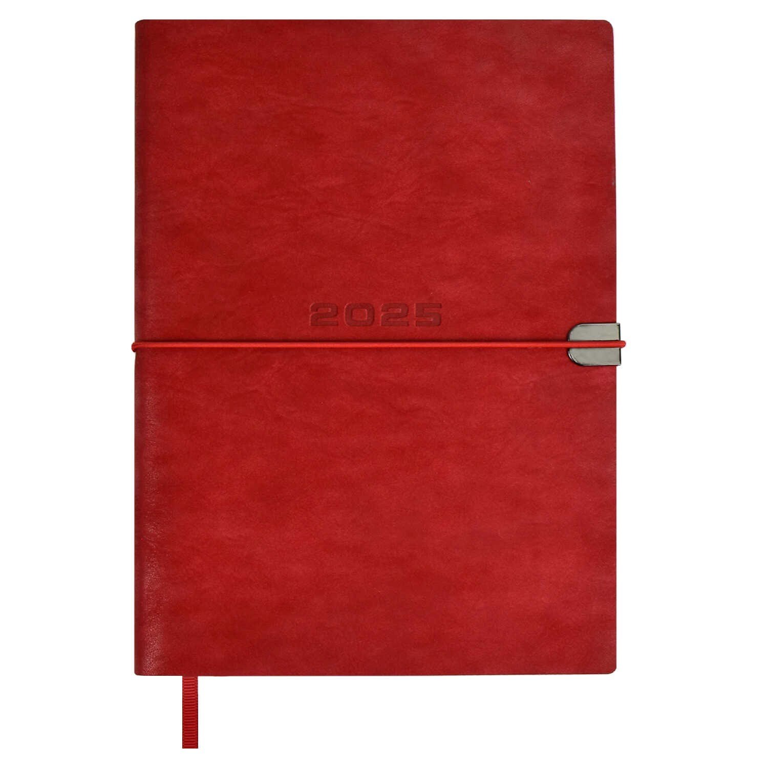 

Ежедневник дат. 2025г. А5 176л "Тиволи глосс" красный, кожзам, мягк. переплет, застёжка-резинка, блинт.тиснение, офсет,ляссе