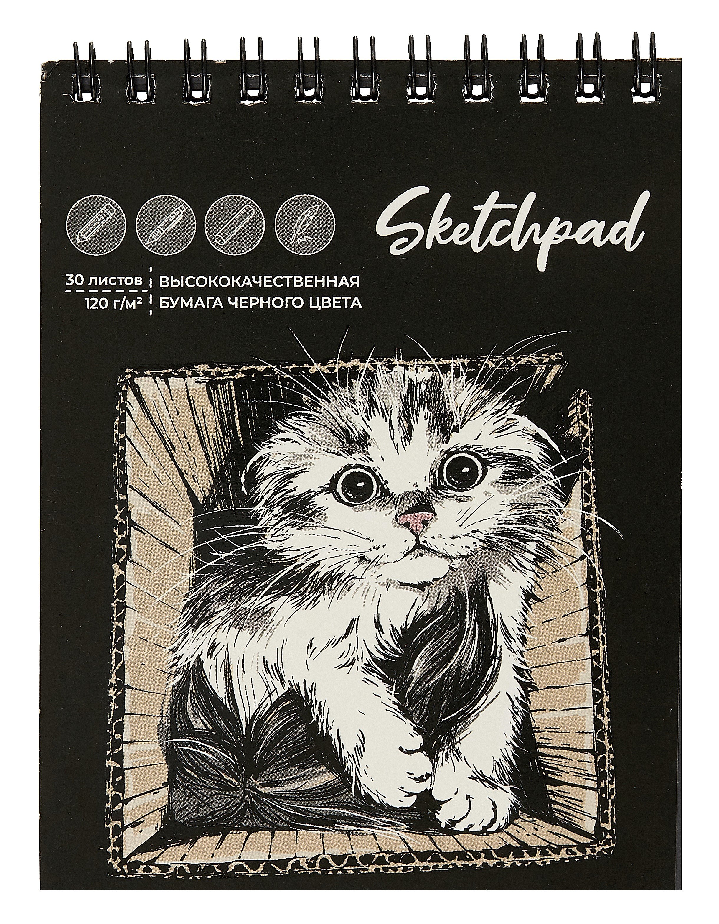 

Скетчбук А6 30л "Котик" черн.внутр.блок, 120г/м2, гребень