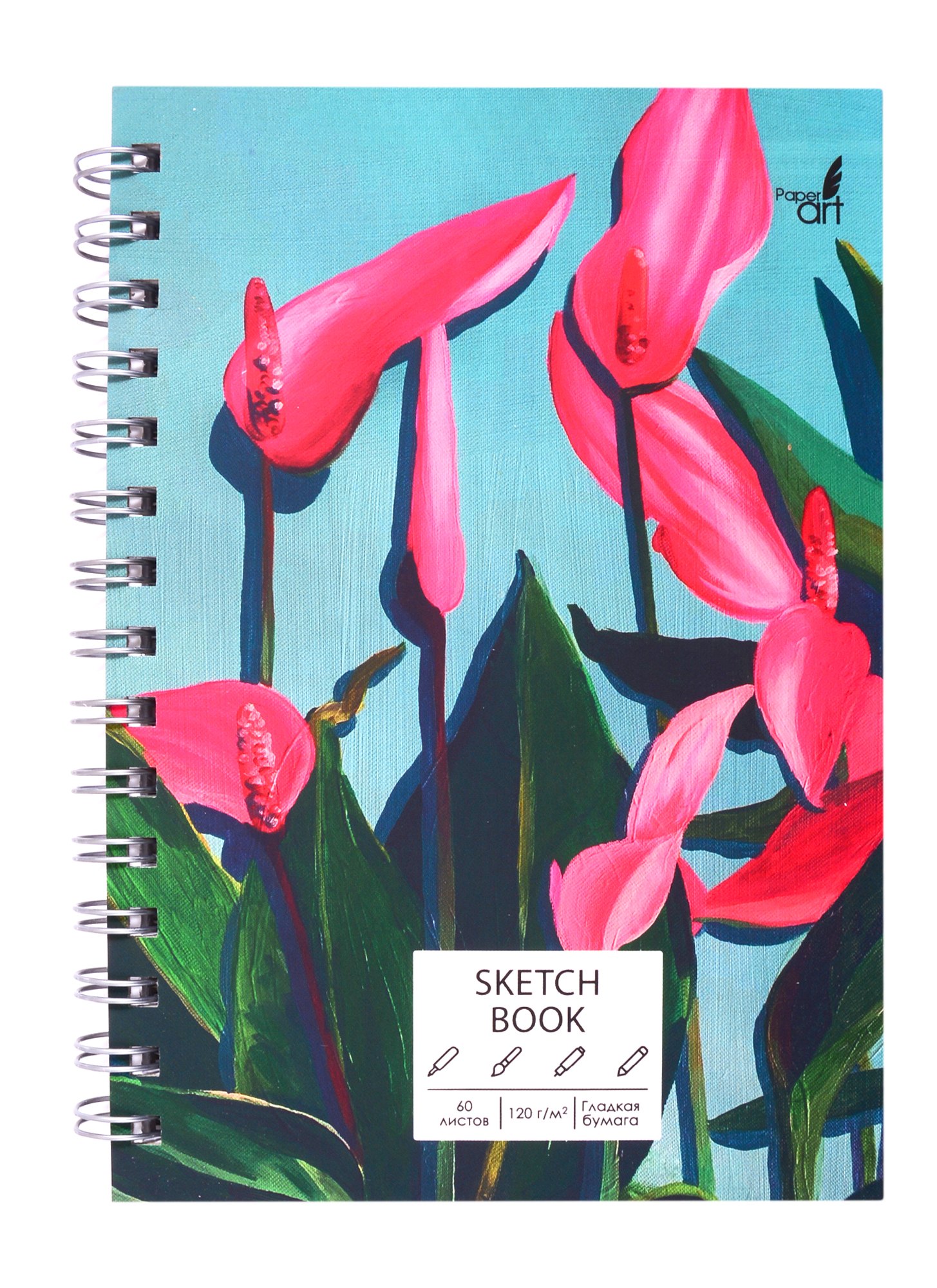 

Скетчбук А5 60л "SKETCHBOOK. Яркие цветы", 120г/м2, софт. тач, евроспираль