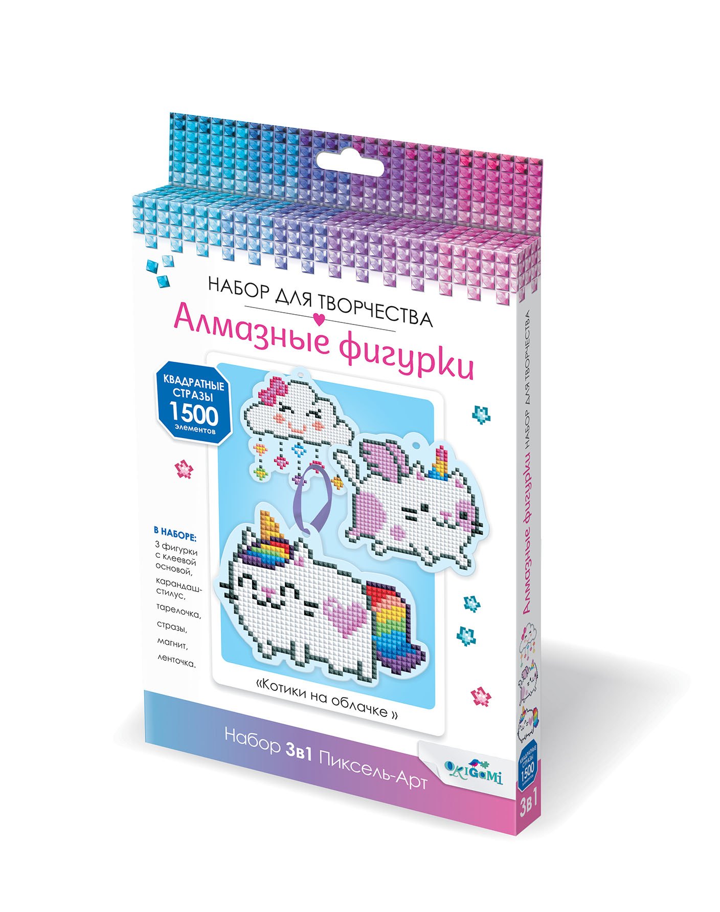 

Набор алмазных фигурок с магнитом и ленточкой 3в1 "Котики на облачке"
