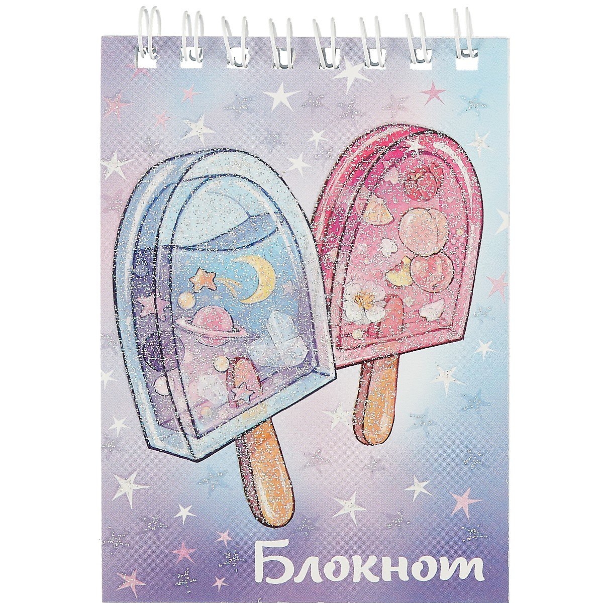 

Блокнот А7 40л кл. "СЛАДОСТИ" гребень, выб.УФ-лак, глиттер