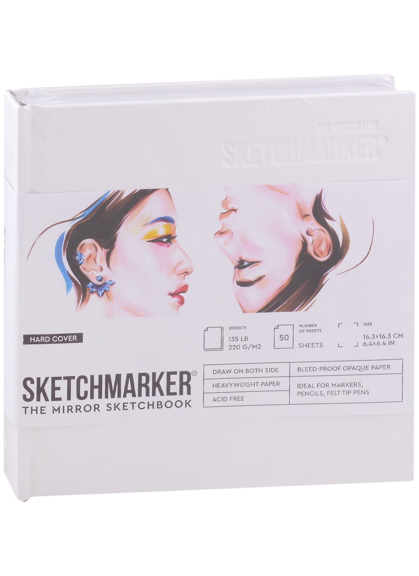 

Скетчбук 16,3*16,3см 50л "SKETCHMARKER THE MIRROR", 220г/м2, 7БЦ, белая бумага