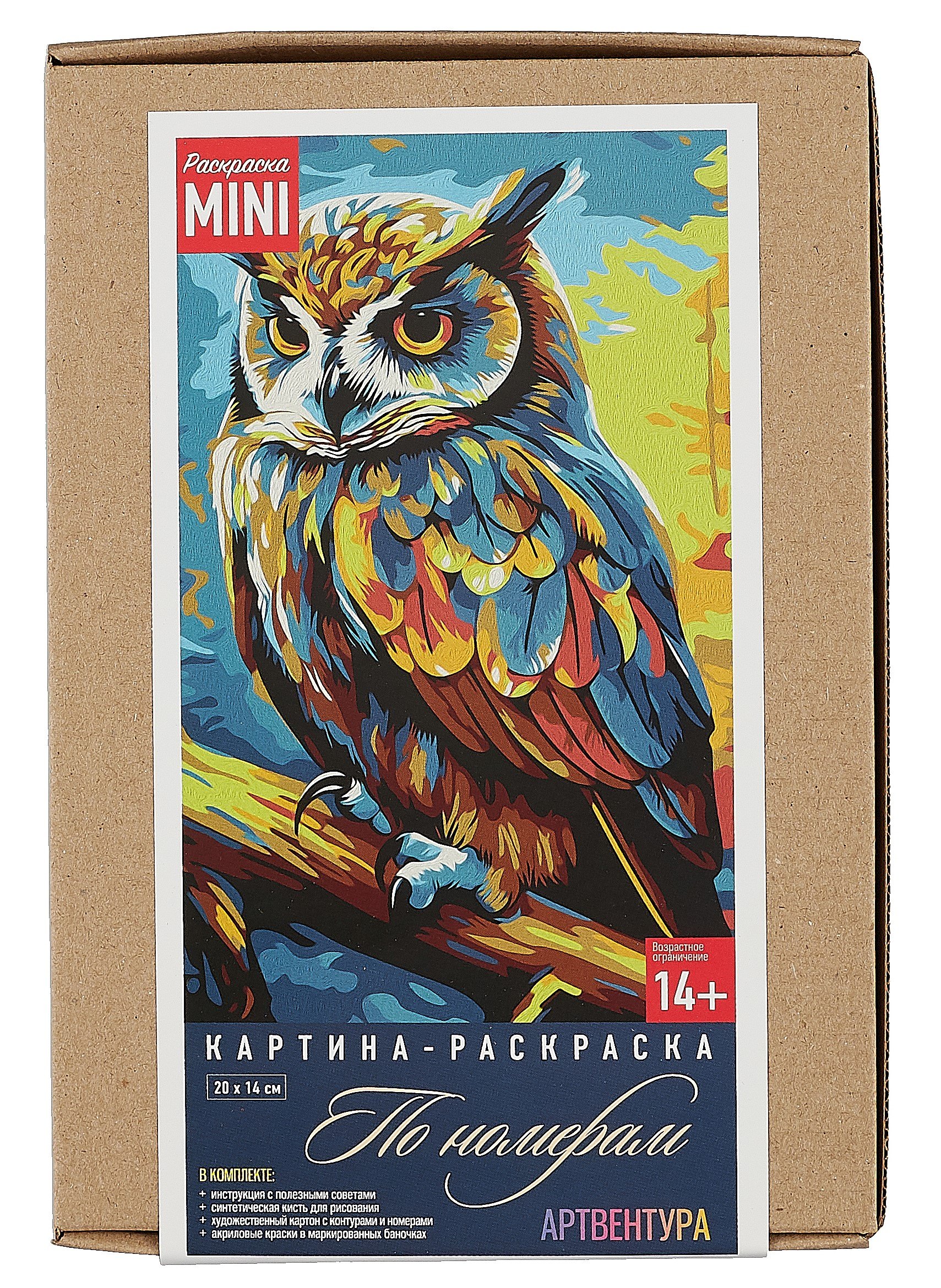 

Картина-раскраска по номерам Mini "Красочная сова" (20х14 см)
