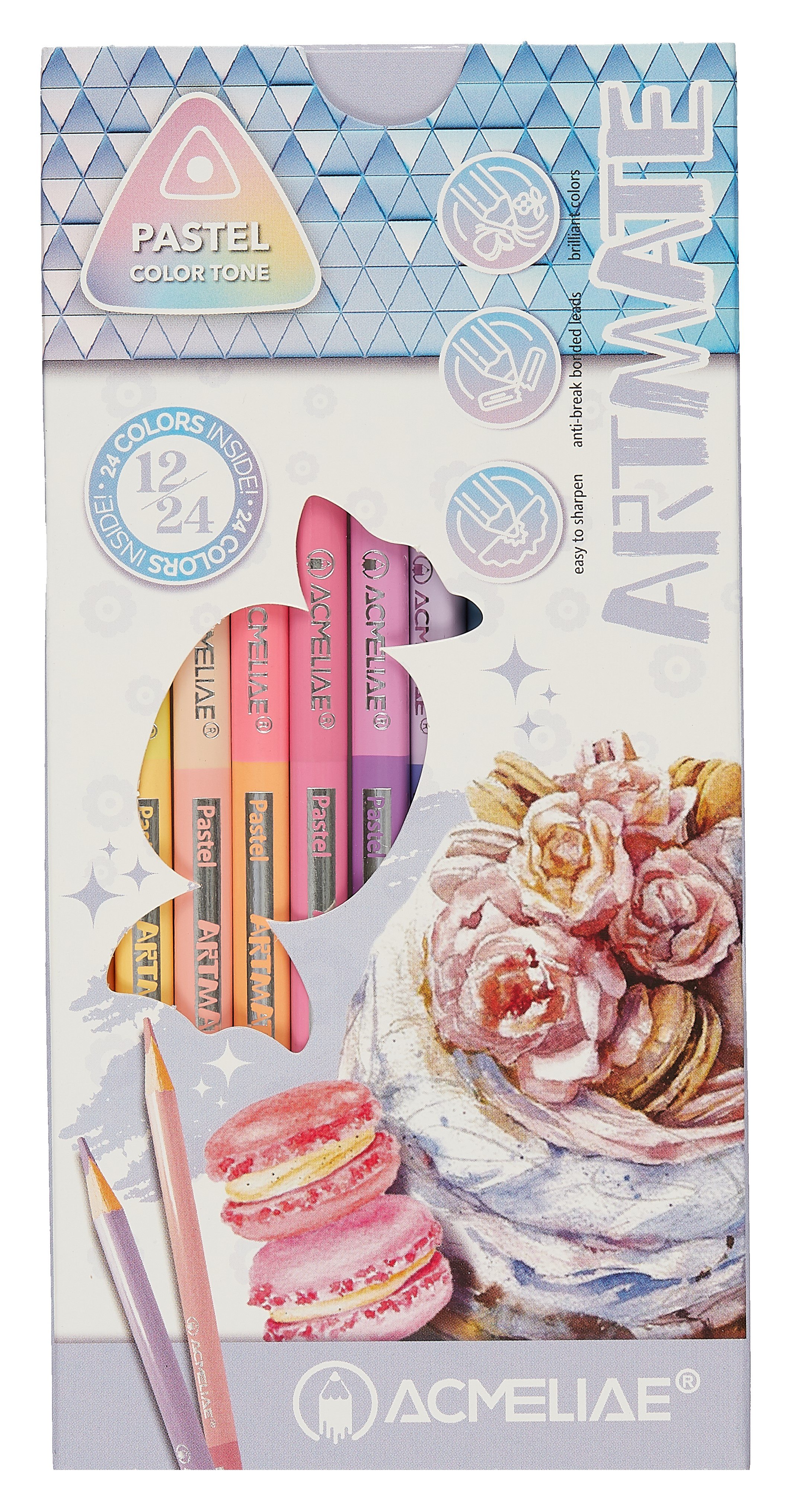 

Карандаши цветные Aсmeliae, Pastel Artmate, двухсторонние 24 цвета 12 штук