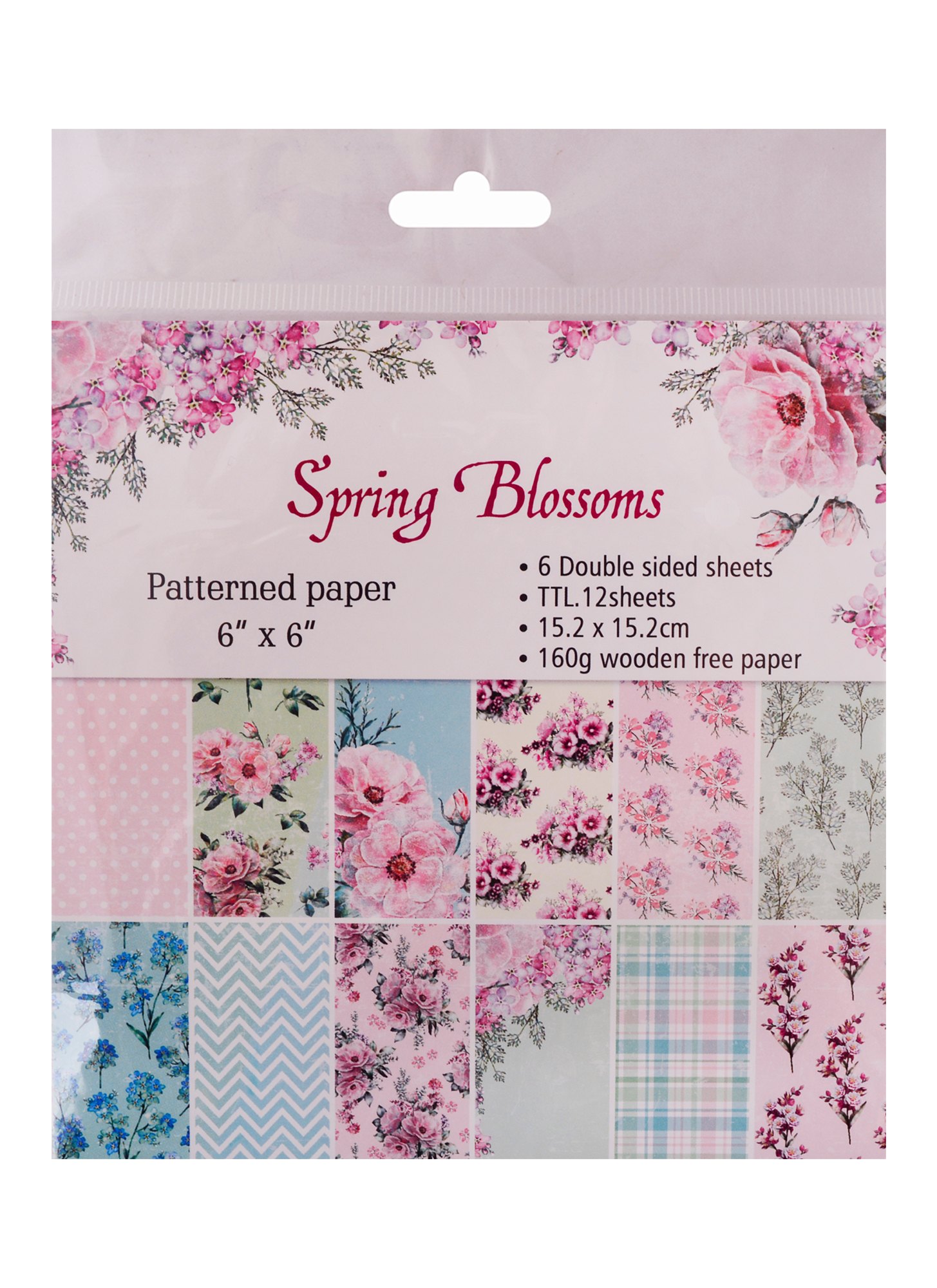 

Бумага для скрапбукинга двусторонняя Spring Blossom, 15,2*15,2 (12дизайнов 12 листов)