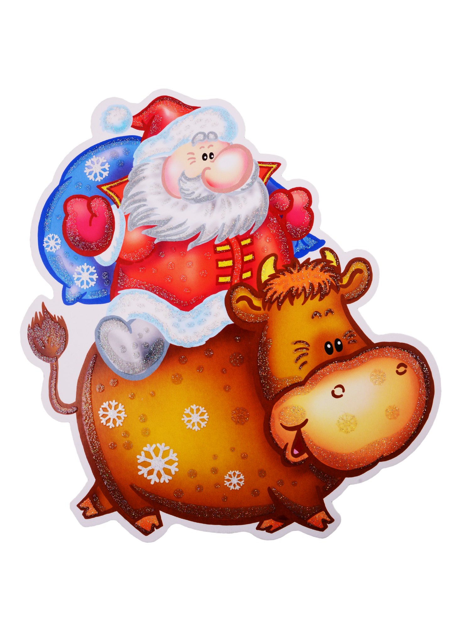 Плакат вырубной quotБычок с Дедом Морозом quot 36₽