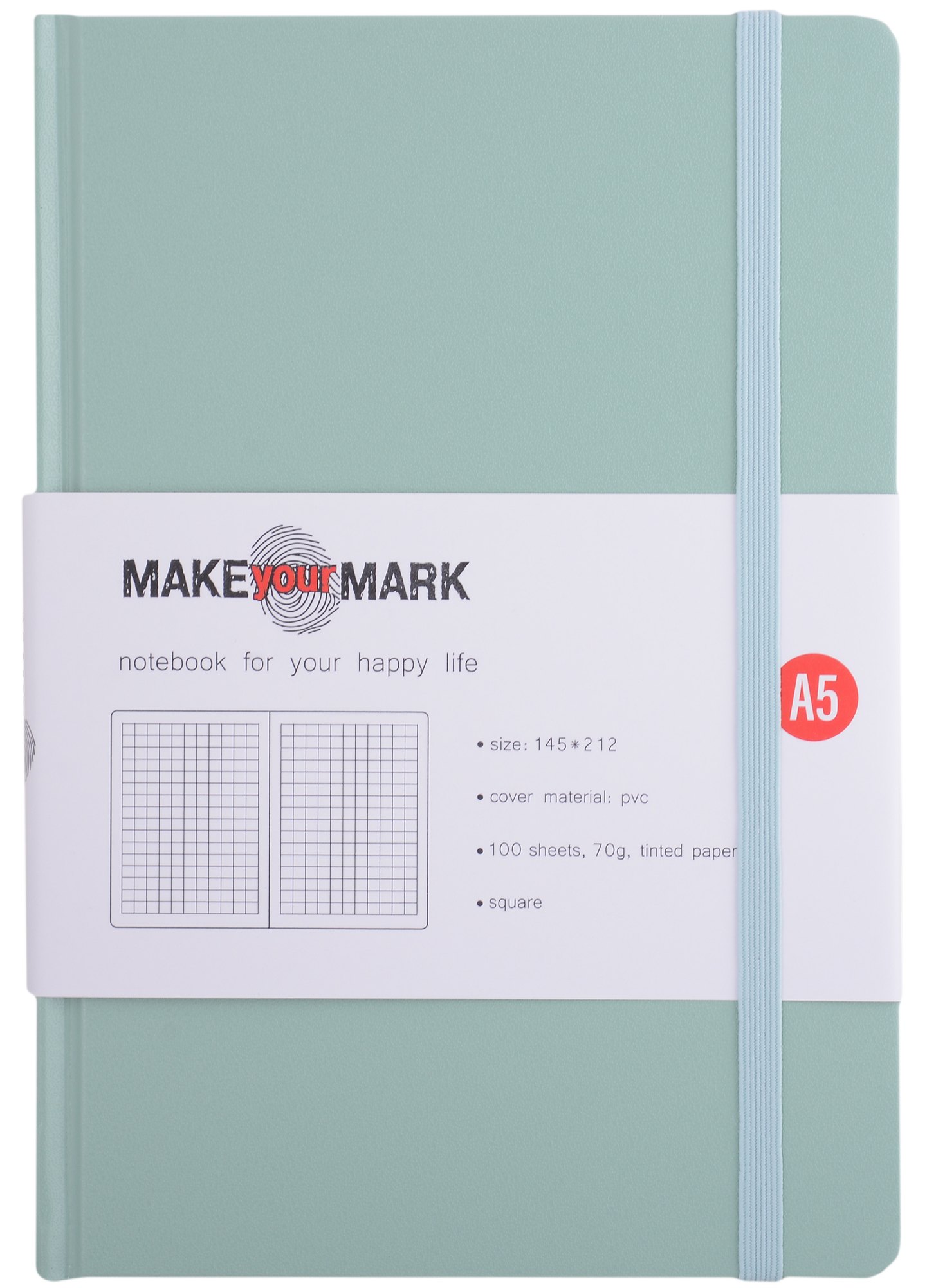 

Книга для записей А5 100л кл. "Make your mark" фисташк.тв.переплет, тонир.блок, резинка, ляссе, инд.уп.