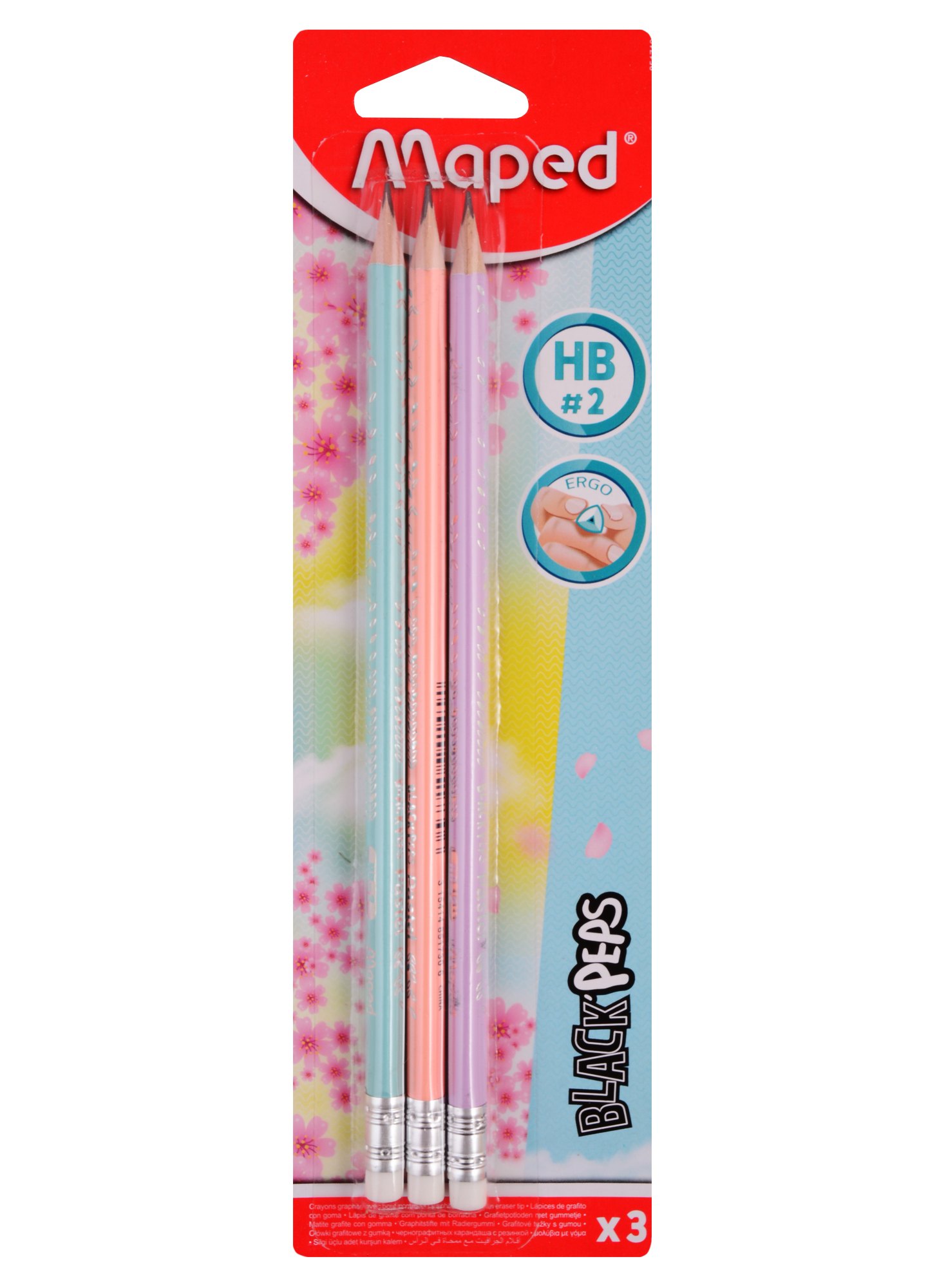

Карандаши Maped, Pastel, чернографитные HB с ластиком 3 штуки