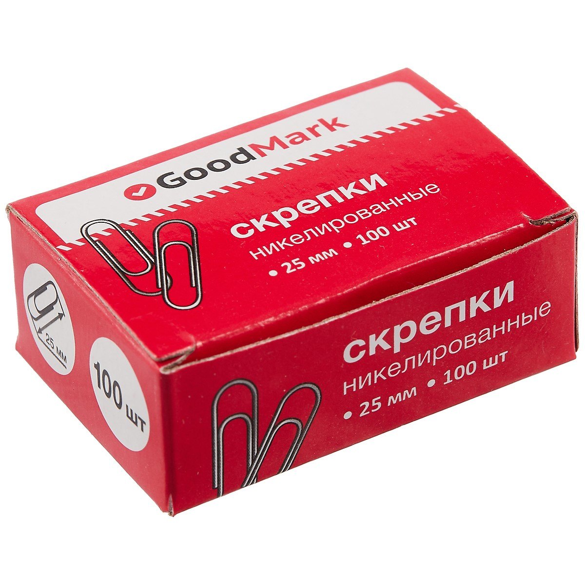 

Скрепки никелированные круглые GoodMark, 25 мм, 100 штук
