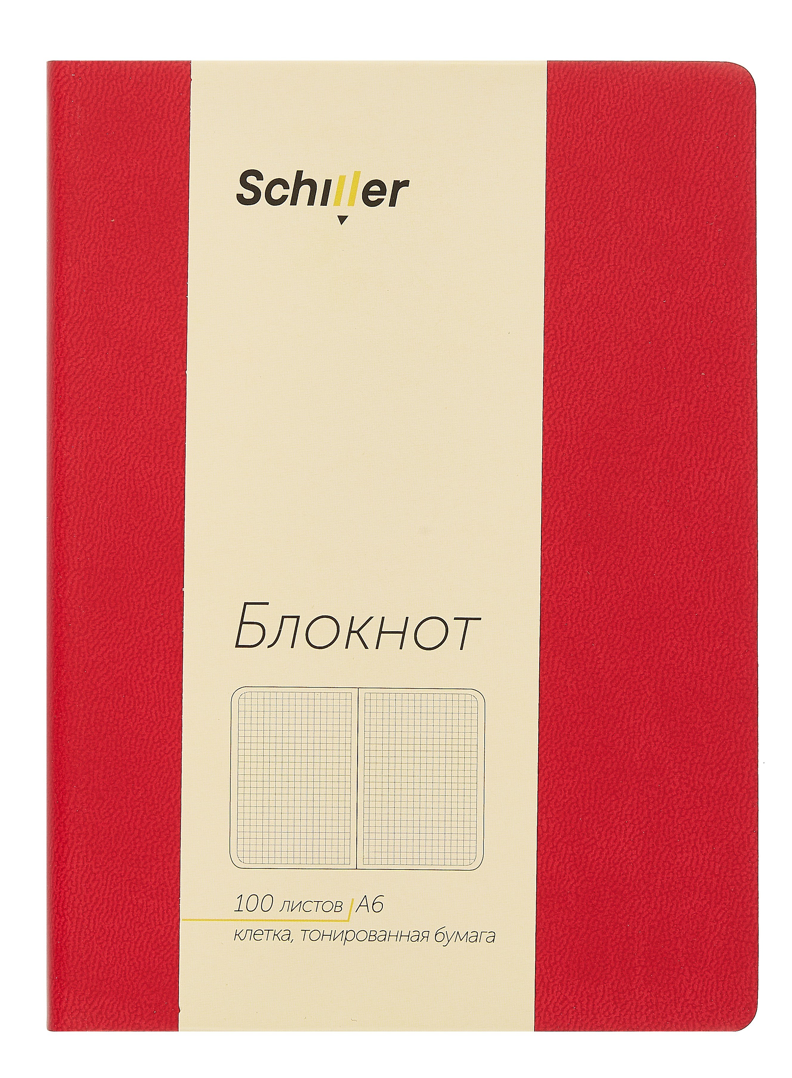 

Записная книжка А6 100л кл. красный, интегр., тонир.блок, резинка, ляссе, Schiller