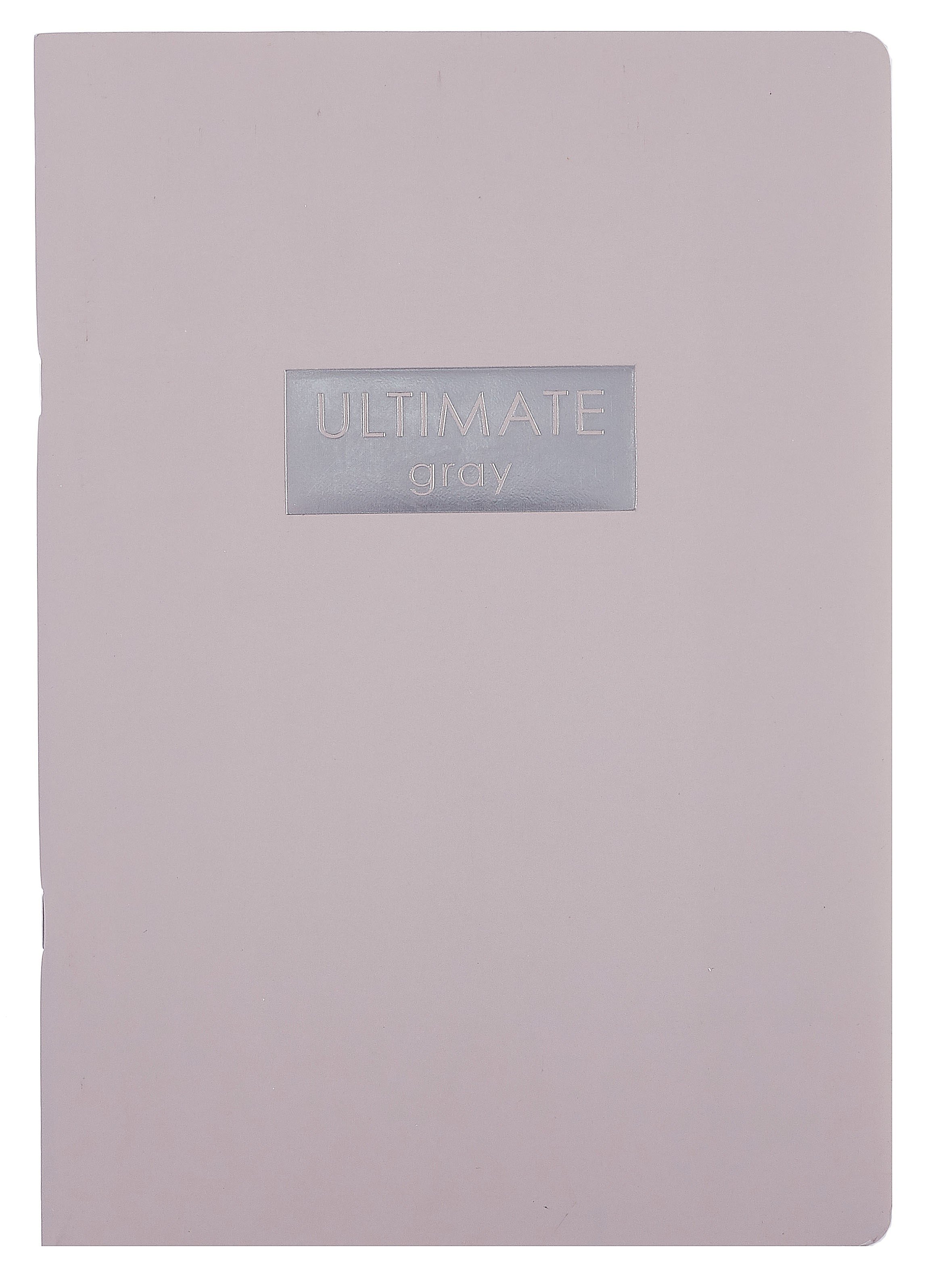 

Тетрадь А4 48л кл. "Ultimate Gray" скрепка, мел.картон, выб.лак, печ.пантон, ламинация soft touch, тиснение фольгой