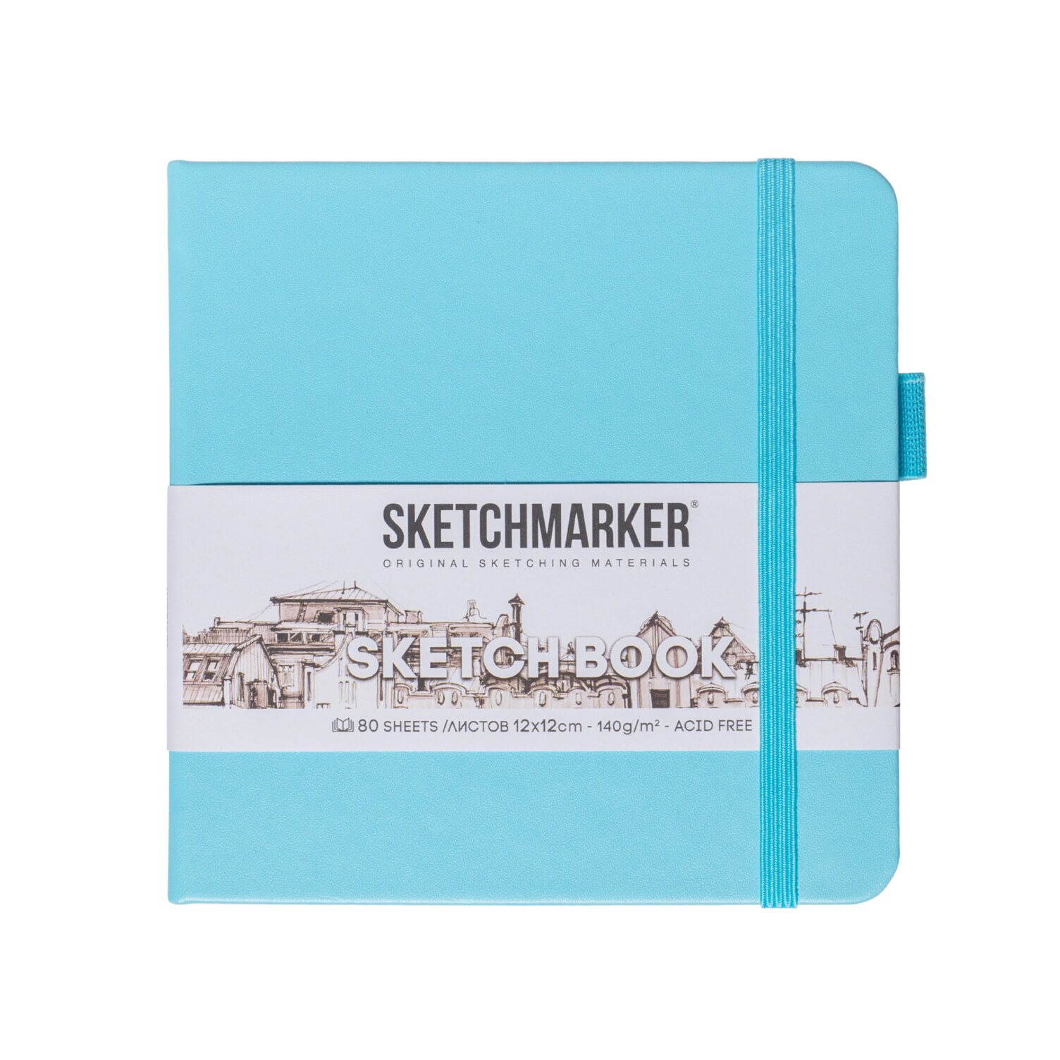 

Скетчбук 12*12 80л "Sketchmarker" небесно-голубой, 140г/м2, слоновая кость, тв.обл.