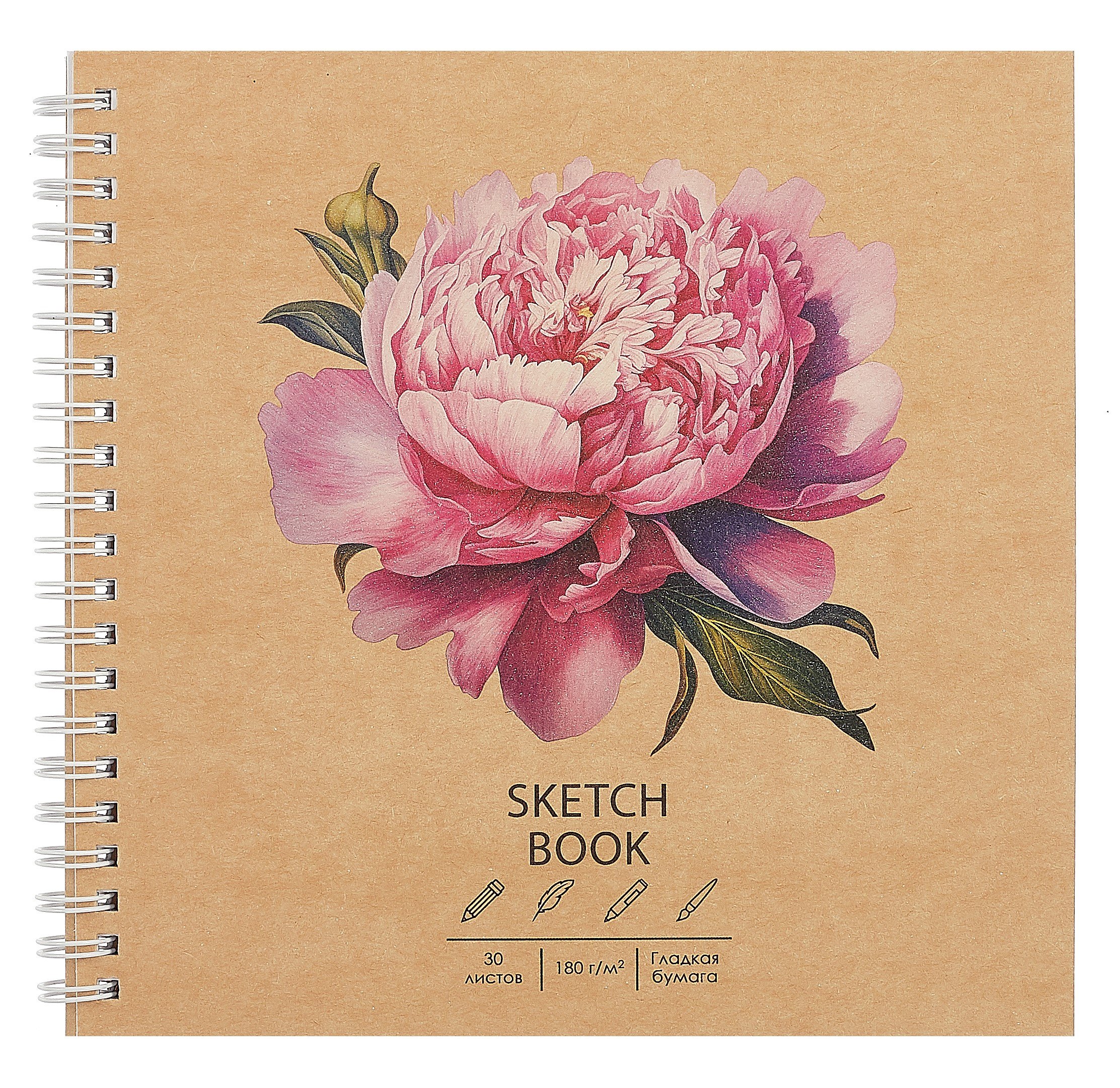 

Скетчбук 190*190 30л "DRAFT and CRAFT. Peony", 180г/м2, обложка крафт картон, евроспираль