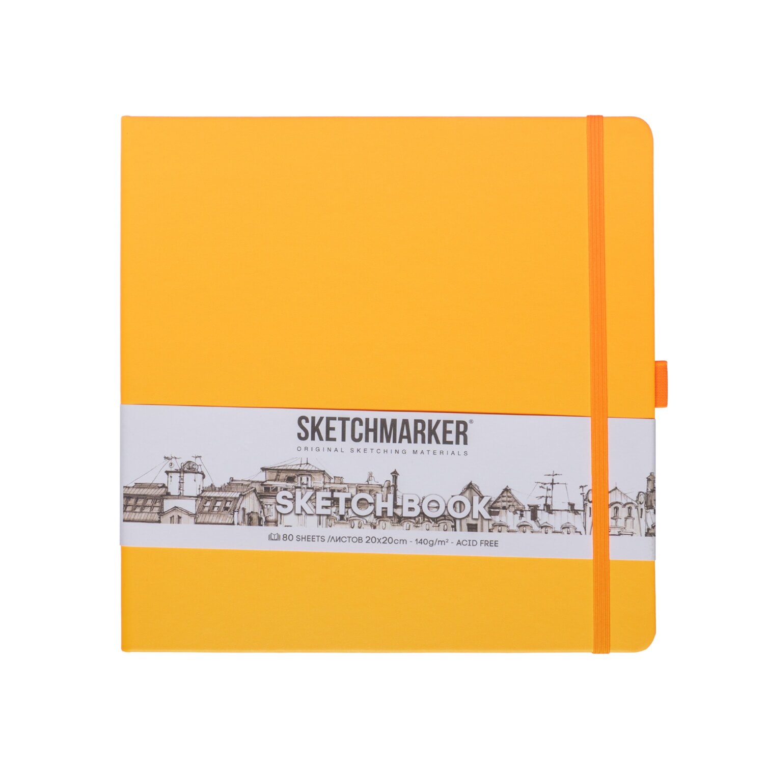 

Скетчбук 20*20 80л "Sketchmarker" оранжевый, 140г/м2, слоновая кость, тв.обл.