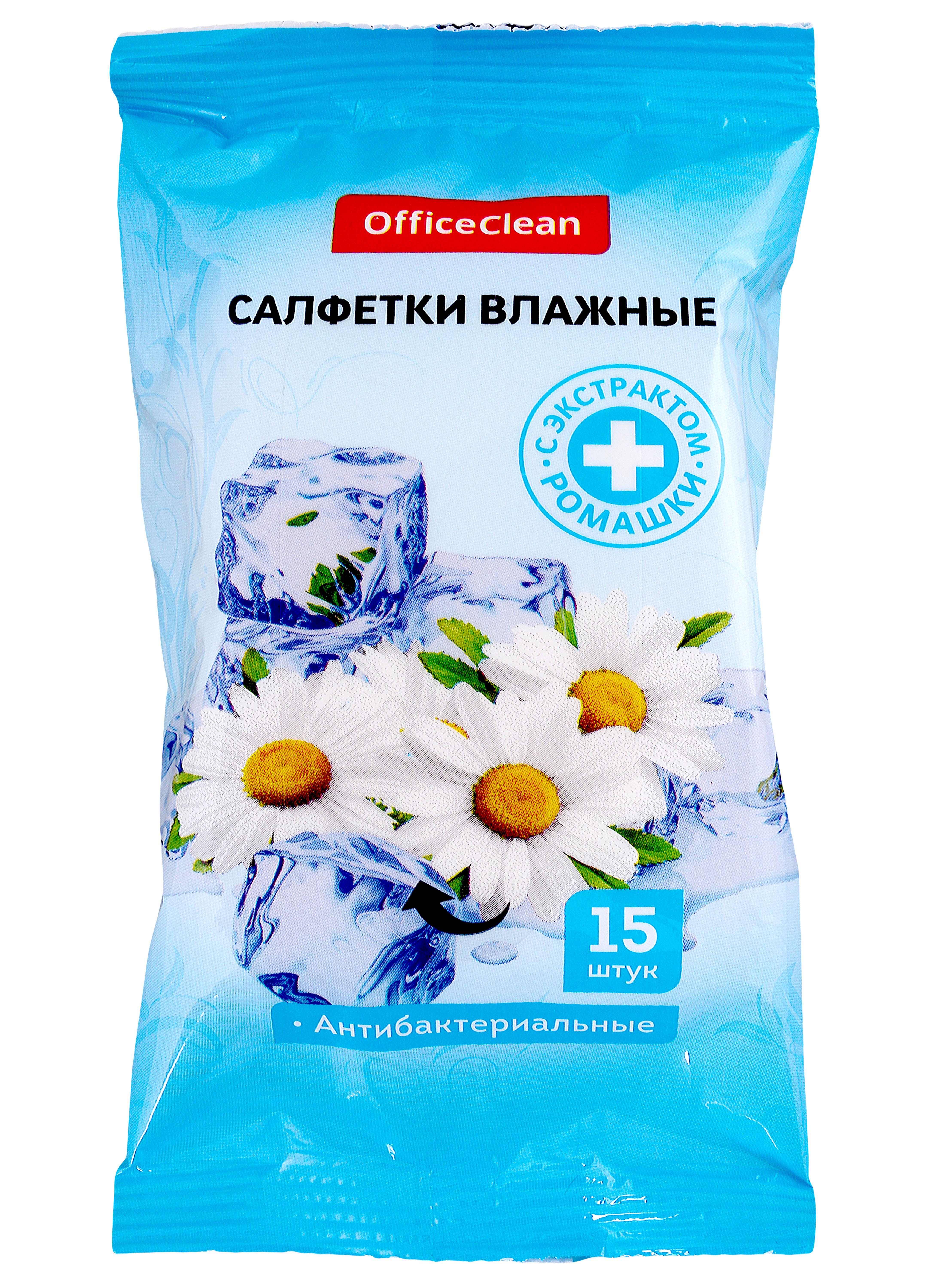 

Влажные освежающие салфетки 15шт "OfficeClean" с экстрактом ромашки