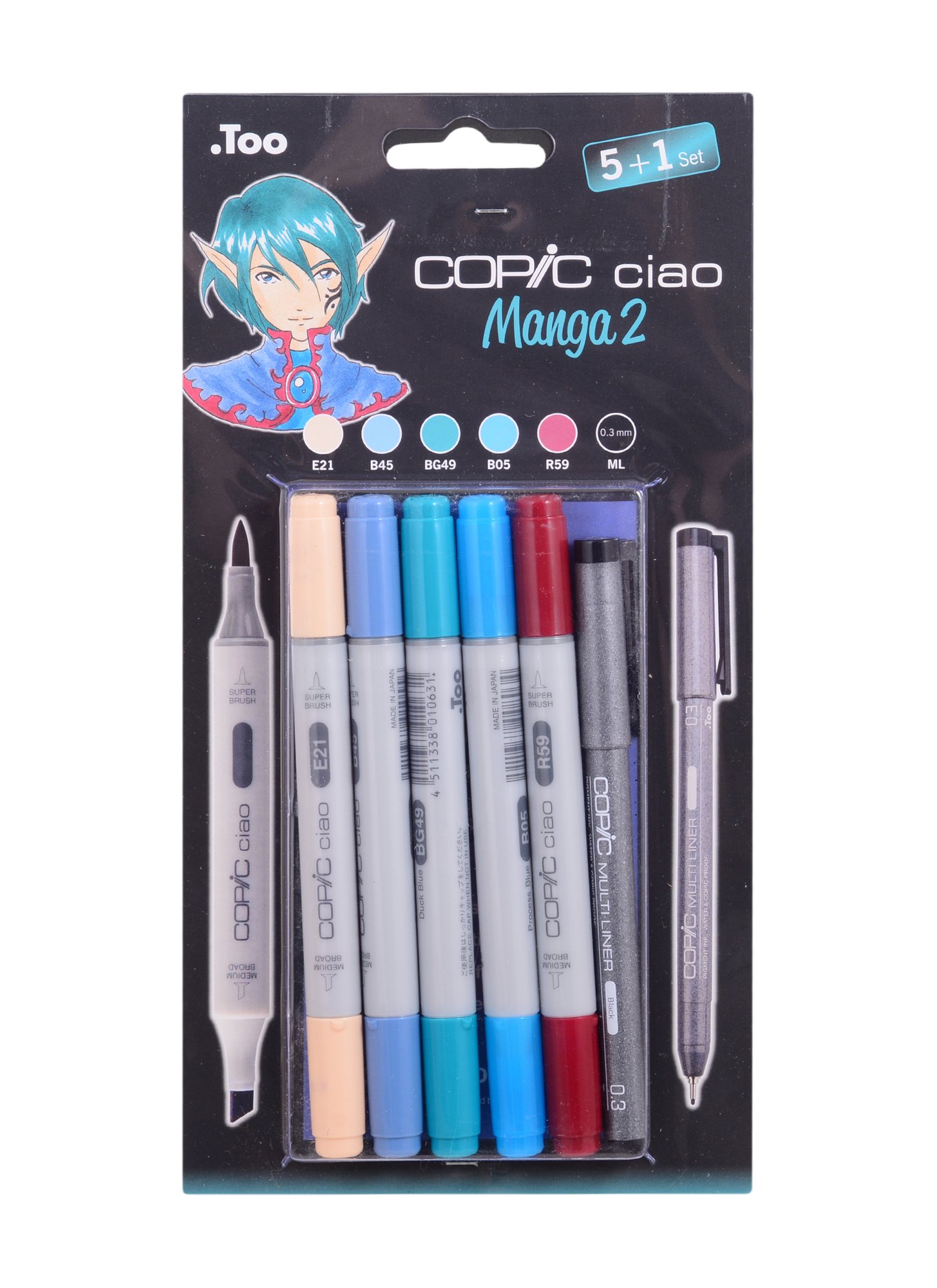 

Набор маркеров Copic Ciao манга 2 5цв + мультилинер 0.3мм