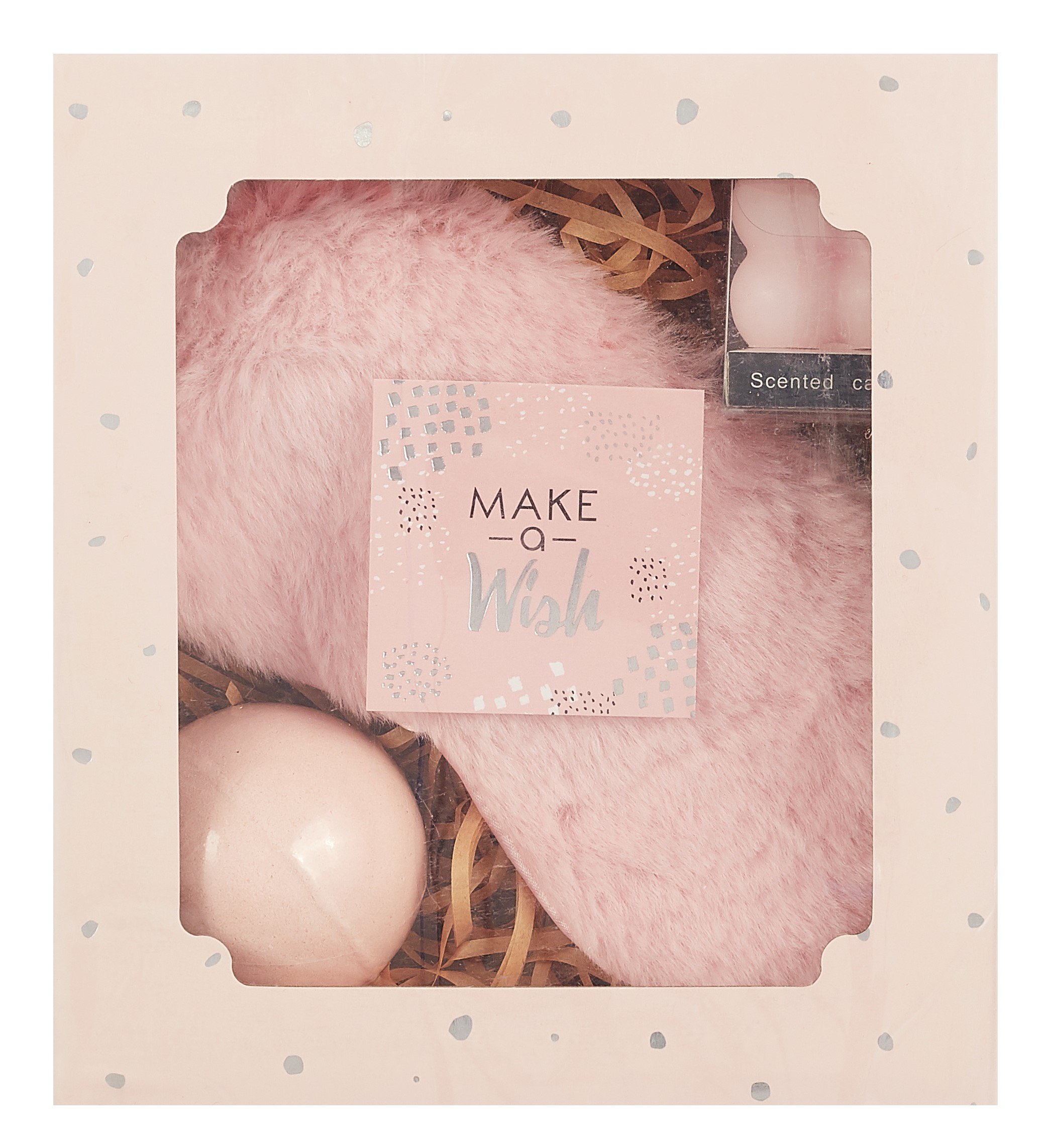 

Подарочный набор Peach Dream (свеча, бомбочка, маска для сна, открытка) (18х17) (12-Guangfa-P5)