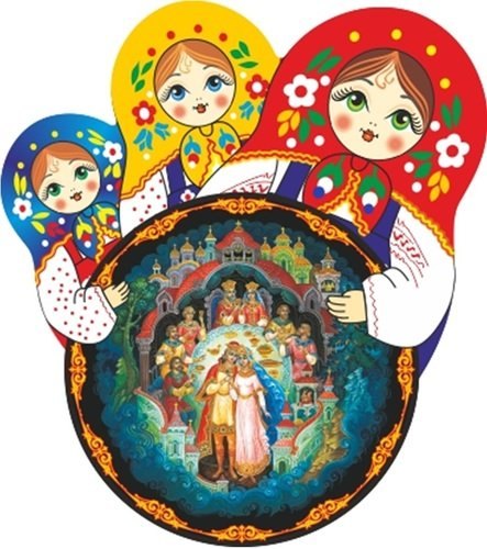 

Сувенир, АКМ, Магнит круглый Палех.Пир на острове Буяне 6*7см, смола