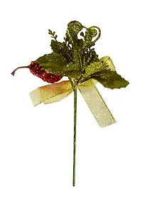 Купить Букетик в пакете с подвесом, зеленый цветок с красной грушей с зелеными ветками и бантом (11-0 — Фото №1