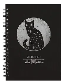 Купить Скетчбук А5 20л "Лунный кот" 200 г/м2, евроспираль, тонир.картон, тиснение фольгой "Серебро" — Фото №1
