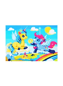 Купить Холст с красками 17х22см по номерам (в коробке). (14цв) Единороги на радуге (Арт. ХК-3982) — Фото №1