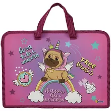 Купить Папка для тетрадей А4 "Мопсикорн" 34*24,5*3см пластик, молния, текст.ручки, расширение — Фото №1