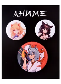 Купить Набор значков Аниме Девушки с ушками (цветные) (металл) (2 шт 25мм, 1 шт 38мм) — Фото №1