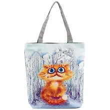 Купить Сумка-шоппер на молнии Рыжая кошка 38*35см (текстиль, флис) — Фото №1