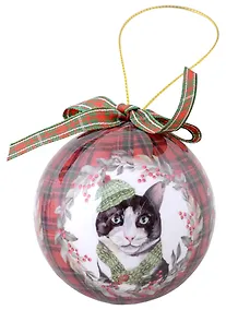 Купить Елочный шар НГ Котик с шарфом (пластик) (7,5 см) (ПВХ Бокс) — Фото №1
