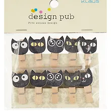 Купить Прищепки декоративные с веревкой 10 шт. Котики черные мордочки — Фото №1