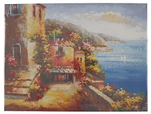 Купить Алмазная мозаика (блестящая), с подрамником, с полным заполнением "Средиземноморский дворик", 30 х 40 см — Фото №1