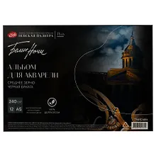 Купить Альбом для акварели А5 12л СПб "Белые ночи" черный, среднее зерно, 240г/м2, склейка, Невская палитра — Фото №1